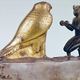 Nubian. Pharaoh Taharqa offering wine to the god Hemen, circa 685 B.C. Bronze, gold-plated stone on base of silver-plated wood, 19.7 cm.
The Louvre, Paris
